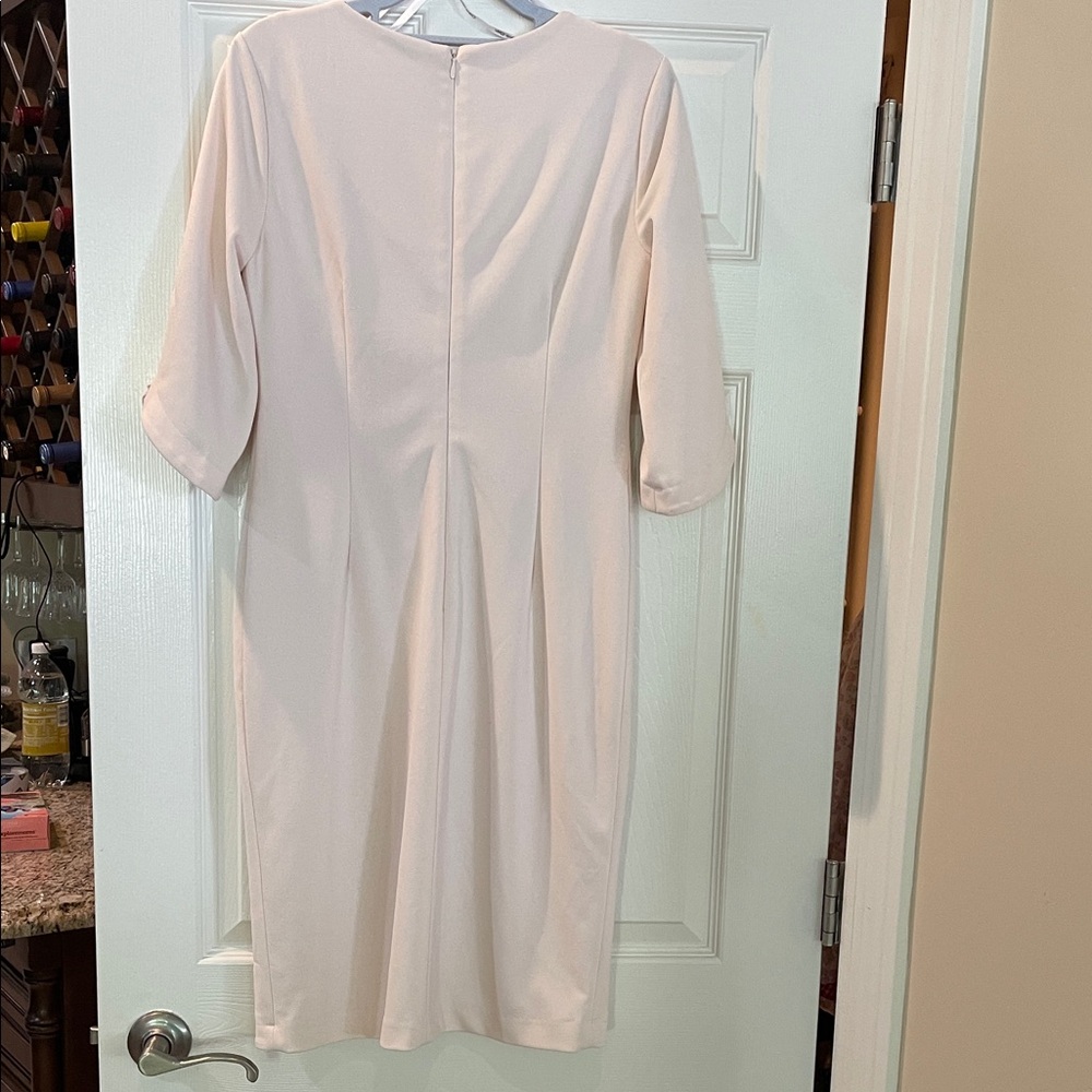 Light Blush Midi Dress with Notch Neck and Zip Sleeves Size 4 Neutral - Picture 14 of 16